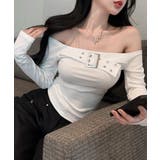 ベルトデザインオフショルトップス オフショルダー Tシャツ | Riff | 詳細画像2 