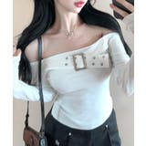ベルトデザインオフショルトップス オフショルダー Tシャツ | Riff | 詳細画像4 