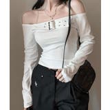 ベルトデザインオフショルトップス オフショルダー Tシャツ | Riff | 詳細画像6 