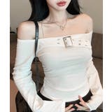 ホワイト | ベルトデザインオフショルトップス オフショルダー Tシャツ | Riff