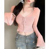 ピンク | [2点セット] ベルスリーブシアーブラウス+キャミソールセット アンサンブル | Riff