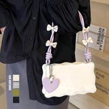 リボン付きショルダーバッグ ハートチャーム バイカラー | Riff | 詳細画像1 