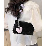 ブラック | リボン付きショルダーバッグ ハートチャーム バイカラー | Riff