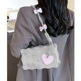 シルバー | リボン付きショルダーバッグ ハートチャーム バイカラー | Riff