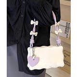 ホワイト | リボン付きショルダーバッグ ハートチャーム バイカラー | Riff