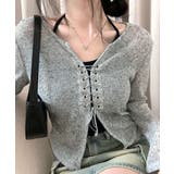 ブラック | [2点セット] レースアップトップス+ホルターネックキャミソール アンサンブル | Riff