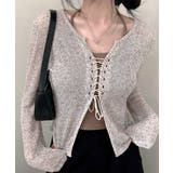 ブラウン | [2点セット] レースアップトップス+ホルターネックキャミソール アンサンブル | Riff