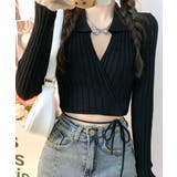 ブラック | カシュクールニット ショート丈 スキッパー襟 | Riff