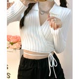 ホワイト | カシュクールニット ショート丈 スキッパー襟 | Riff