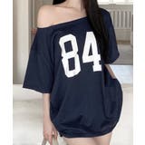 ネイビー | ワンショルダーナンバリングトップス Tシャツ ロゴ | Riff