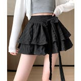 ブラック | リボンティアードミニスカート インパン付き ショート丈スカート | Riff