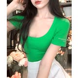 グリーン | Uネック半袖Tシャツ ショート丈 クロップド丈 | Riff