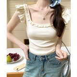 バックリボンスクエアネックフリルトップス 2WAY フレンチスリーブ | Riff | 詳細画像4 