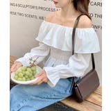 オフショルフリルシャーリングトップス パフスリーブ ペプラム | Riff | 詳細画像14 