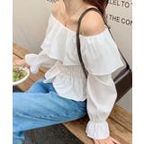 オフショルフリルシャーリングトップス パフスリーブ ペプラム | Riff | 詳細画像15 