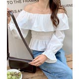 オフショルフリルシャーリングトップス パフスリーブ ペプラム | Riff | 詳細画像16 