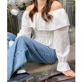 オフショルフリルシャーリングトップス パフスリーブ ペプラム | Riff | 詳細画像21 