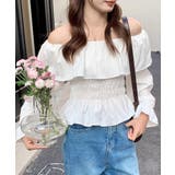 オフショルフリルシャーリングトップス パフスリーブ ペプラム | Riff | 詳細画像24 