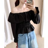 オフショルフリルシャーリングトップス パフスリーブ ペプラム | Riff | 詳細画像27 