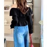 オフショルフリルシャーリングトップス パフスリーブ ペプラム | Riff | 詳細画像32 