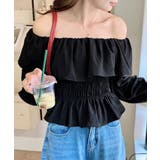 オフショルフリルシャーリングトップス パフスリーブ ペプラム | Riff | 詳細画像37 