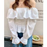 オフショルフリルシャーリングトップス パフスリーブ ペプラム | Riff | 詳細画像4 