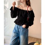 オフショルフリルシャーリングトップス パフスリーブ ペプラム | Riff | 詳細画像40 