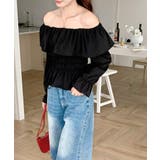 オフショルフリルシャーリングトップス パフスリーブ ペプラム | Riff | 詳細画像45 