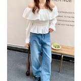 オフショルフリルシャーリングトップス パフスリーブ ペプラム | Riff | 詳細画像5 