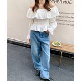 オフショルフリルシャーリングトップス パフスリーブ ペプラム | Riff | 詳細画像7 