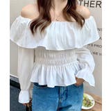 オフショルフリルシャーリングトップス パフスリーブ ペプラム | Riff | 詳細画像8 