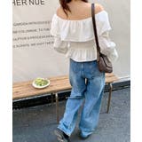 オフショルフリルシャーリングトップス パフスリーブ ペプラム | Riff | 詳細画像9 