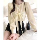 クリーム | [2点セット] フロントリボンビスチェ+シアーブラウス アンサンブル | Riff