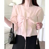 ピンク | [2点セット] フロントリボンビスチェ+シアーブラウス アンサンブル | Riff