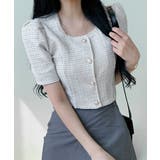 ショート丈ツイードジャケット 半袖 ノーカラージャケット | Riff | 詳細画像13 