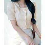 ショート丈ツイードジャケット 半袖 ノーカラージャケット | Riff | 詳細画像8 