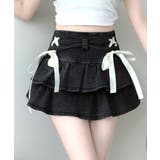 リボンデニムフリルミニスカート インナーパンツ付き ティアード | Riff | 詳細画像12 