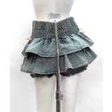 リボンデニムフリルミニスカート インナーパンツ付き ティアード | Riff | 詳細画像18 