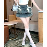 リボンデニムフリルミニスカート インナーパンツ付き ティアード | Riff | 詳細画像7 