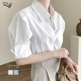 折り返しタックスリーブ半袖シャツ オープンカラー ブラウス | Riff | 詳細画像1 