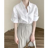 折り返しタックスリーブ半袖シャツ オープンカラー ブラウス | Riff | 詳細画像4 