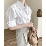 折り返しタックスリーブ半袖シャツ オープンカラー ブラウス | Riff | 詳細画像5 