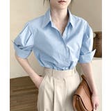 折り返しタックスリーブ半袖シャツ オープンカラー ブラウス | Riff | 詳細画像7 