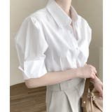 ホワイト | 折り返しタックスリーブ半袖シャツ オープンカラー ブラウス | Riff