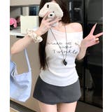 ワンショルダーサイドスリットロゴトップス イレギュラーヘム Tシャツ | Riff | 詳細画像10 