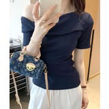 ネイビー | ワンショルトップス 半袖 Tシャツ | Riff