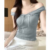 センターリボンギャザーノースリーブ 2WAY オフショル | Riff | 詳細画像7 