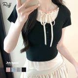 フェイクレイヤード胸リボントップス 半袖 重ね着風 | Riff | 詳細画像1 