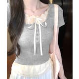 フェイクレイヤード胸リボントップス 半袖 重ね着風 | Riff | 詳細画像11 