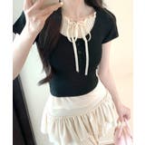 フェイクレイヤード胸リボントップス 半袖 重ね着風 | Riff | 詳細画像12 